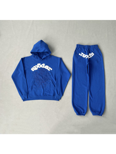 1:1 quality version Blue Diamond Studded Foam Letter Hoodie & Pants Set