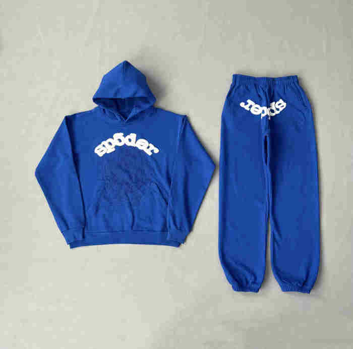 1:1 quality version Blue Diamond Studded Foam Letter Hoodie & Pants Set