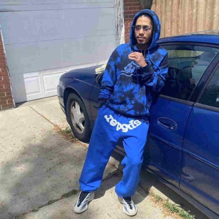1:1 quality version Blue Diamond Studded Foam Letter Hoodie & Pants Set