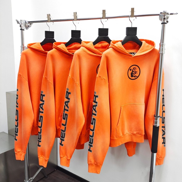 1:1 quality version Back Big Logo Washed Orange hoodie & pants set with NFC tag
