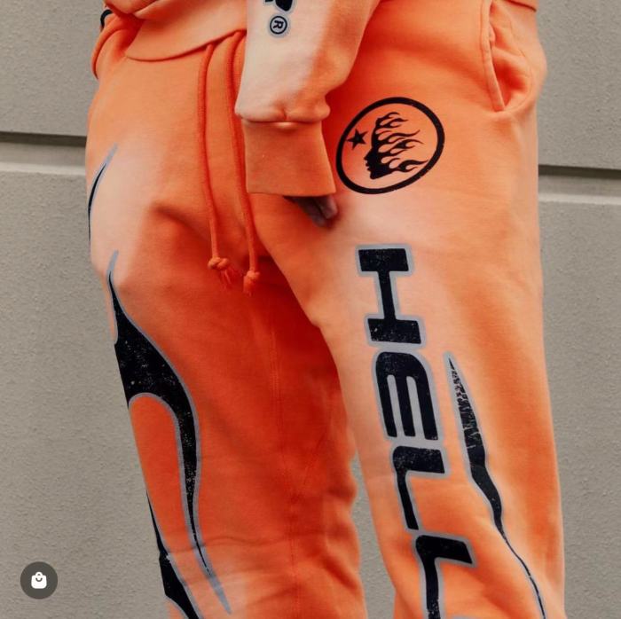 1:1 quality version Back Big Logo Washed Orange hoodie & pants set with NFC tag