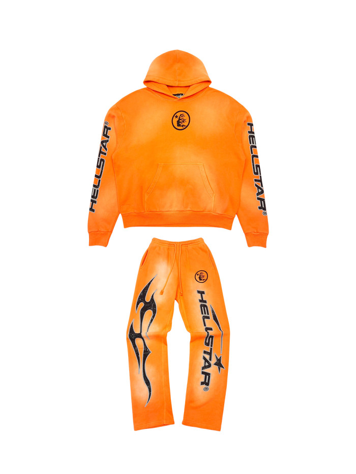1:1 quality version Back Big Logo Washed Orange hoodie & pants set with NFC tag