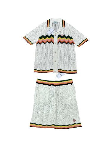 1:1 quality version Colorblocked waves embroidered logo cutout knit Polo Shirt & Shorts Set