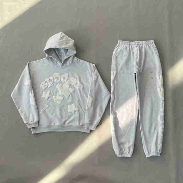 1:1 quality version Gray Alphabet Big Star Foam Print  Hoodie & Pants Set