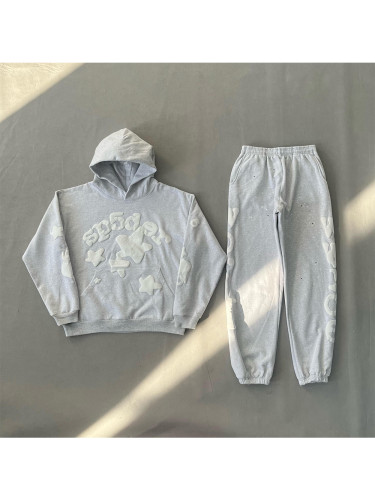 1:1 quality version Gray Alphabet Big Star Foam Print  Hoodie & Pants Set
