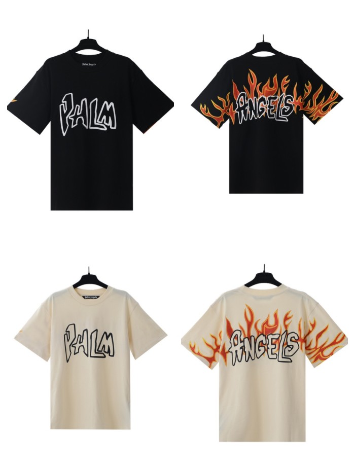 Cartoon Letter Back Burning Flame Print tee 2 colors