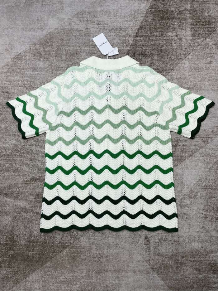 1:1 quality version Gradient wave meta pearl button knit polo Shirt & Shorts Set 2 colors