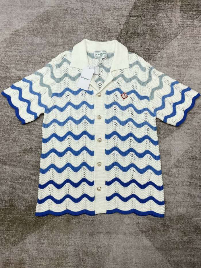 1:1 quality version Gradient wave meta pearl button knit polo Shirt & Shorts Set 2 colors