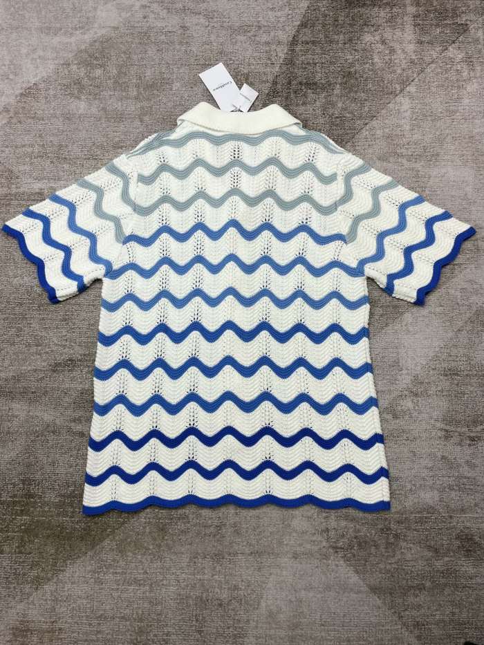 1:1 quality version Gradient wave meta pearl button knit polo Shirt & Shorts Set 2 colors