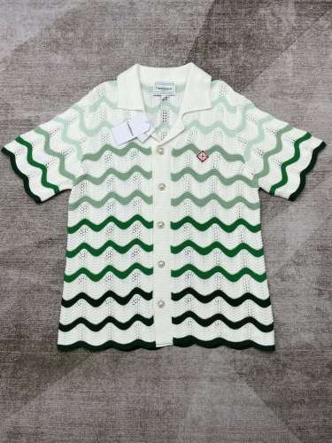 1:1 quality version Gradient wave meta pearl button knit polo Shirt & Shorts Set 2 colors
