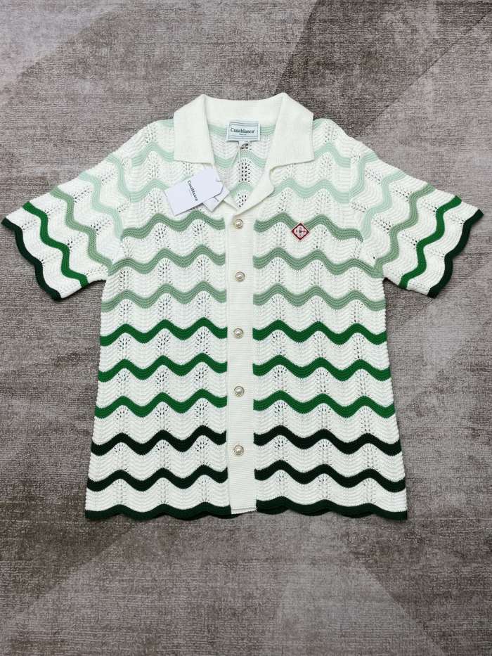 1:1 quality version Gradient wave meta pearl button knit polo Shirt & Shorts Set 2 colors