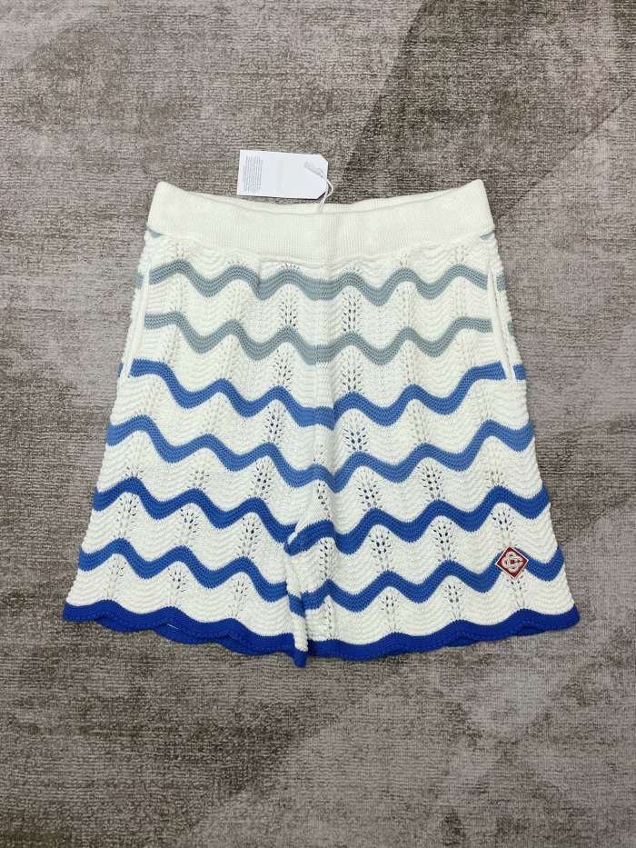 1:1 quality version Gradient wave meta pearl button knit polo Shirt & Shorts Set 2 colors
