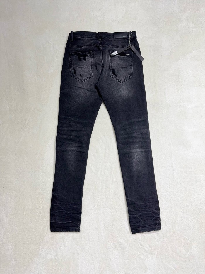 1:1 quality version Blue leather ripped patch jeans