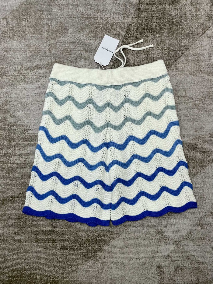 1:1 quality version Gradient wave meta pearl button knit polo Shirt & Shorts Set 2 colors