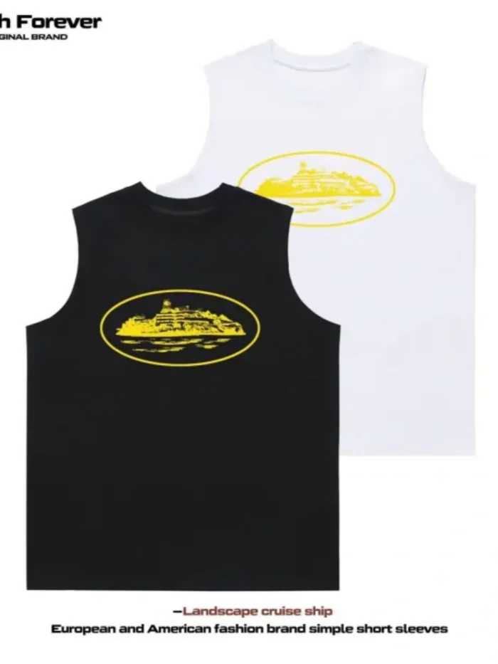 [buy more save more] Island Print Sleeveless Canvas Vest 4 colors