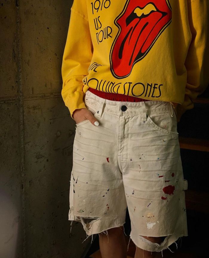 [Big & Tall for weights up to 260 lbs]1:1 quality version Slashed and Inked Old Denim Shorts