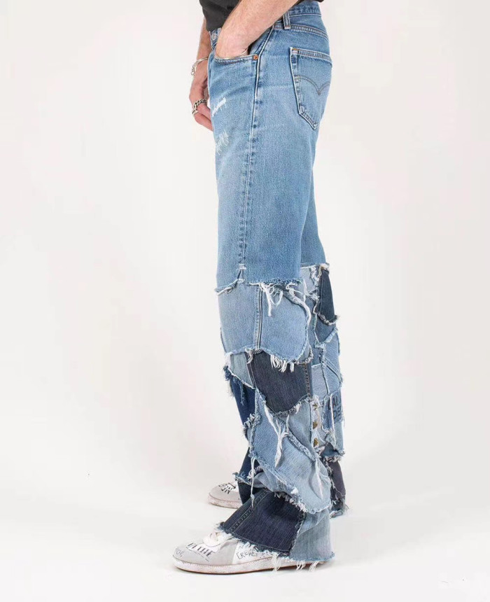 1:1 quality version Leg Patch Spliced Micro Jeans
