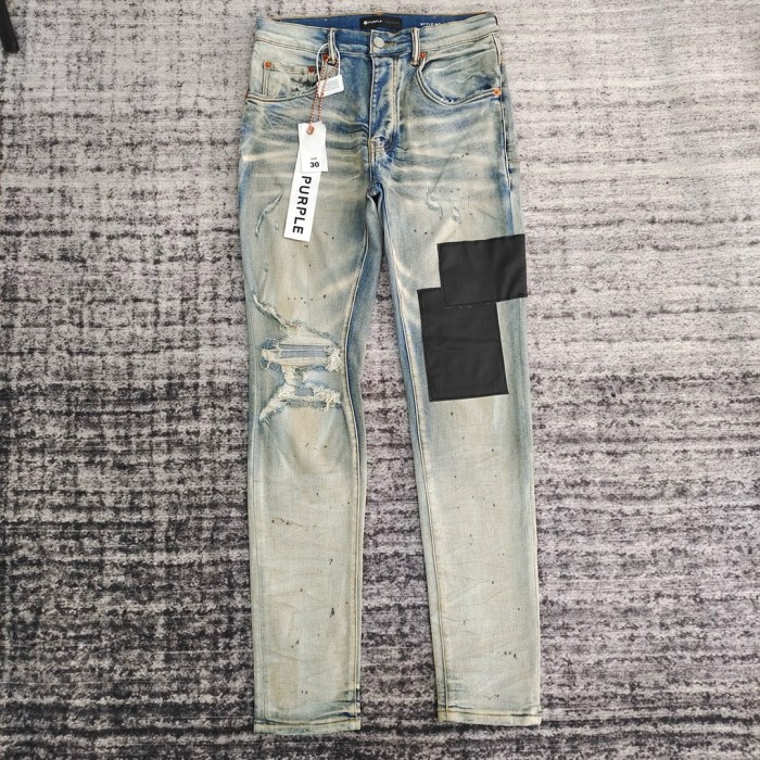 [buy more save more]1:1 quality version Black fabric patchwork frayed ripped jeans