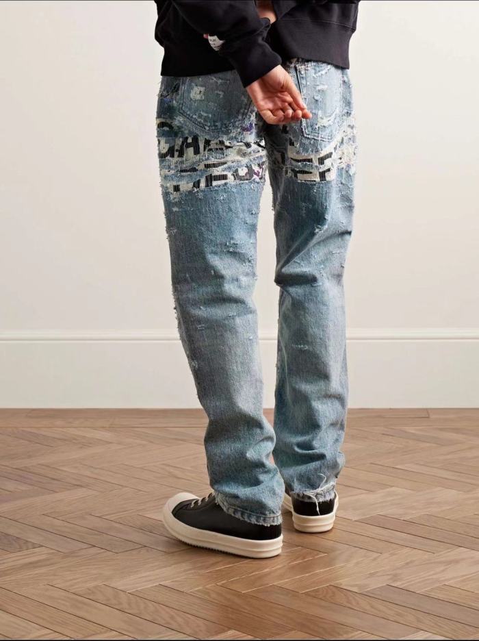 1:1 quality version Erosive letter patch jeans