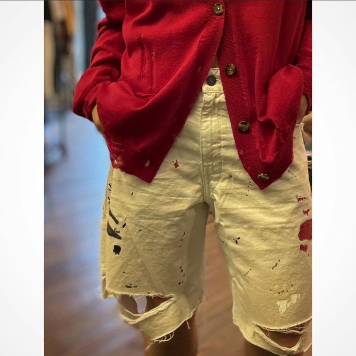 [Big & Tall for weights up to 260 lbs]1:1 quality version Slashed and Inked Old Denim Shorts