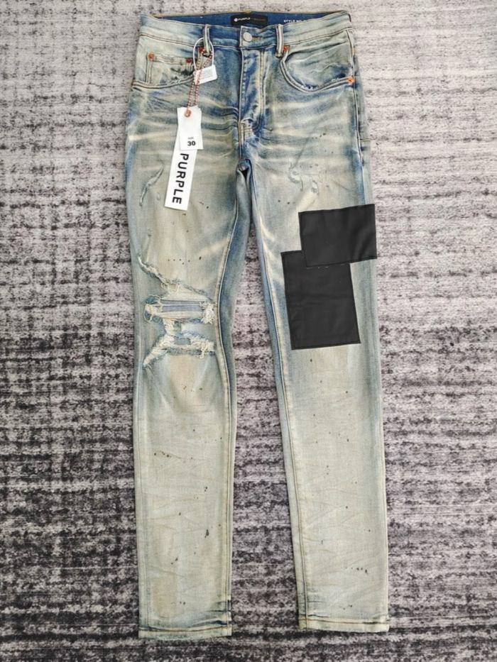 [buy more save more]1:1 quality version Black fabric patchwork frayed ripped jeans