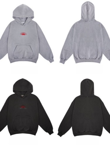 Sunrise Embroidered Logo Washed Version Padded Hoodie