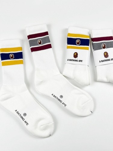 Ape Head Colorblock Stripe Embroidered Towel Bottom Socks 2 colors