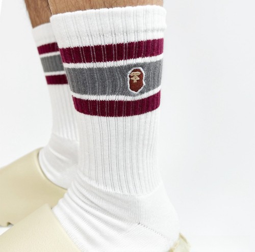 Ape Head Colorblock Stripe Embroidered Towel Bottom Socks 2 colors