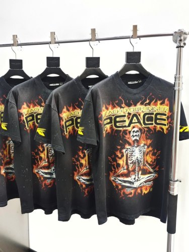 1:1 quality version Skull Flame Print Washed version tee