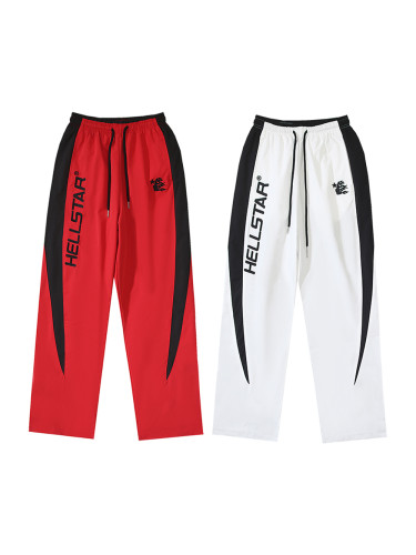 Patchwork color clashing letters embroidery loose sports pants