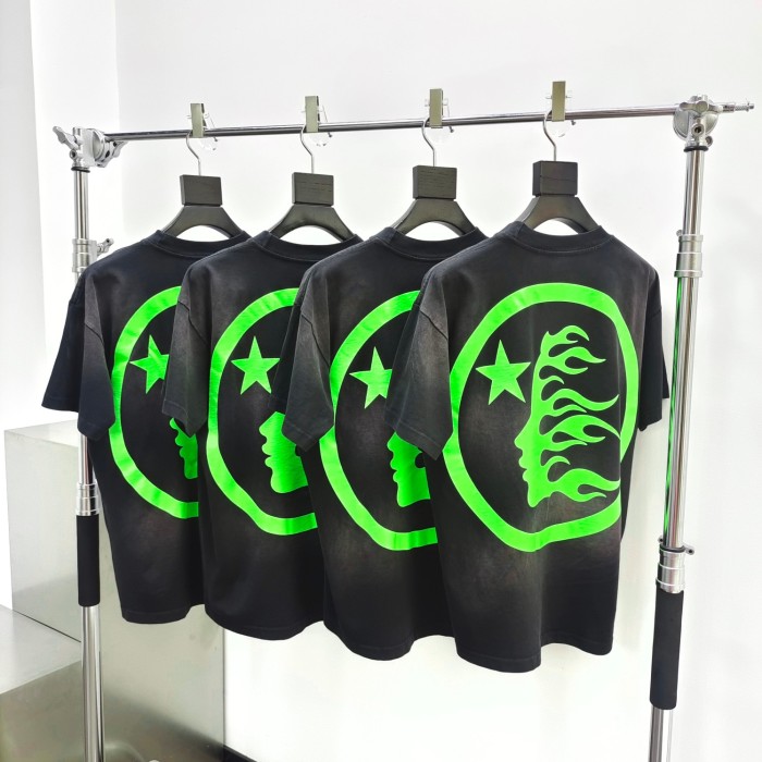 [Big & Tall for weights up to 260 lbs]1:1 quality version Front and back bright green logo washed version tee