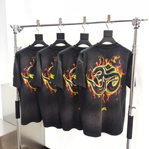 1:1 quality version Skull Flame Print Washed version tee