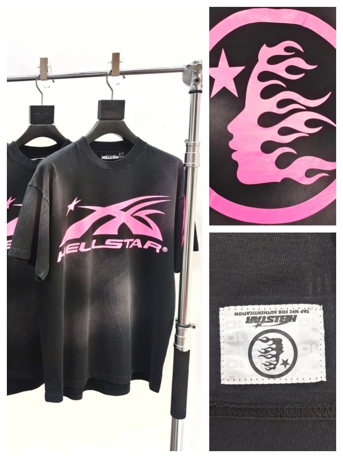 [Big & Tall for weights up to 260 lbs]1:1 quality version Fluorescent pink logo washed version tee with NFC tag