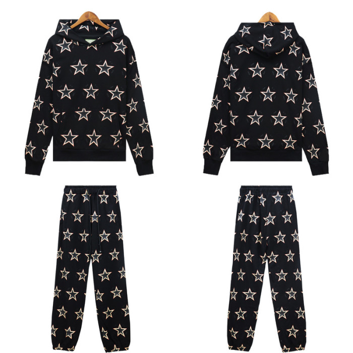 All-over Printed Star Letter Hoodie & Pants 4 colors