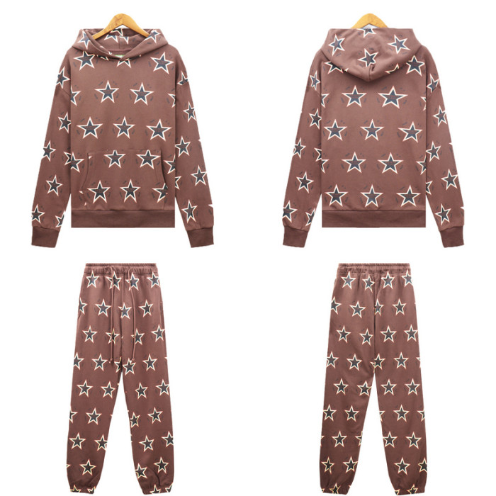 All-over Printed Star Letter Hoodie & Pants 4 colors