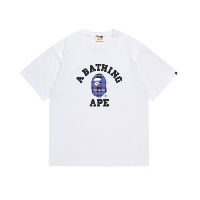 Classic Letter Blue Plaid Small Ape Head Tee 2 colors