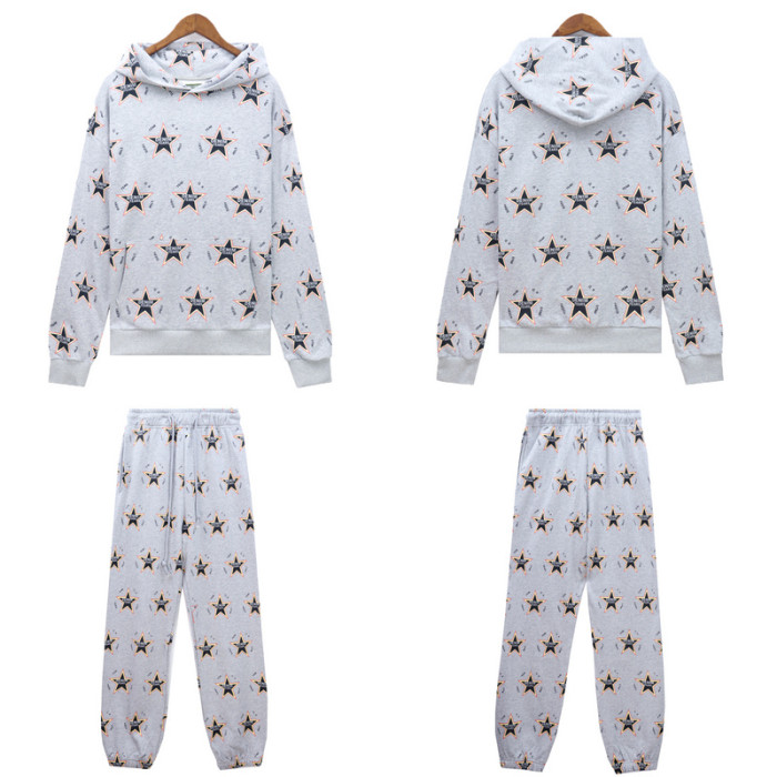 All-over Printed Star Letter Hoodie & Pants 4 colors