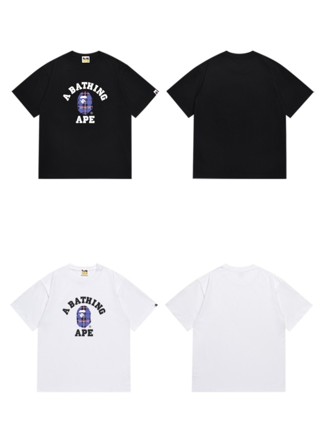 Classic Letter Blue Plaid Small Ape Head Tee 2 colors