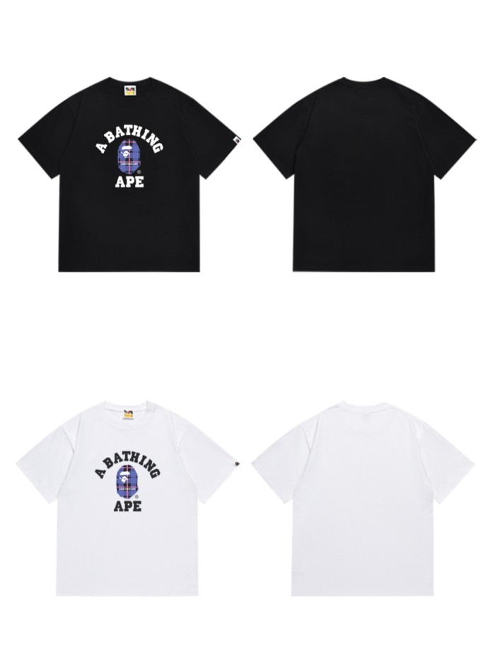Classic Letter Blue Plaid Small Ape Head Tee 2 colors