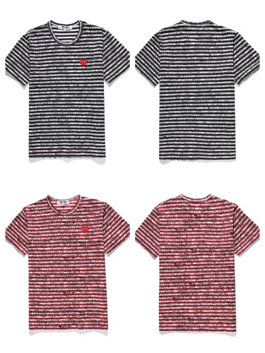   Full Printed Black Graffiti Stripe Red Heart Embroidered Tee 2 colors