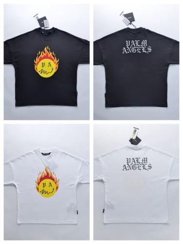 Flame Big Smiley Back Gothic Letter Print Tee 2 colors