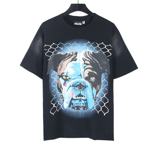 Washed Version Dog Head Barbed Wire Letter Print tee