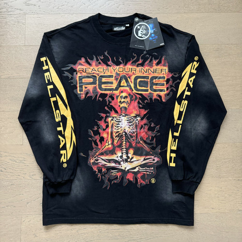 Flame Letter Skull Print Long Sleeve Tee