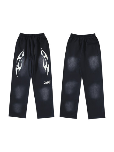 Small White Flame Logo Print Washed Version Sweatpants