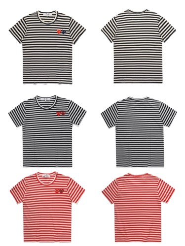   Double Heart Logo Embroidery Stripe Tee 3 colors