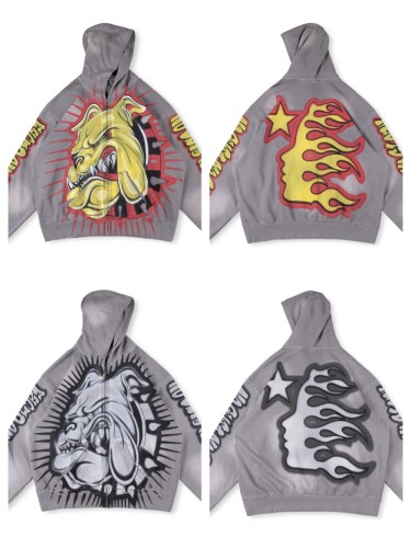 1:1 quality version Dog Head Logo Print Zipper Hoodie 2 colors