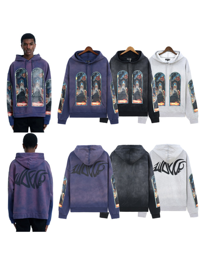 Arch Illustration Print Washed Version Hoodie 3 colors