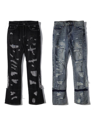 1:1 quality version Leg opening Spliced ripped and slashed micro jeans 2 colors