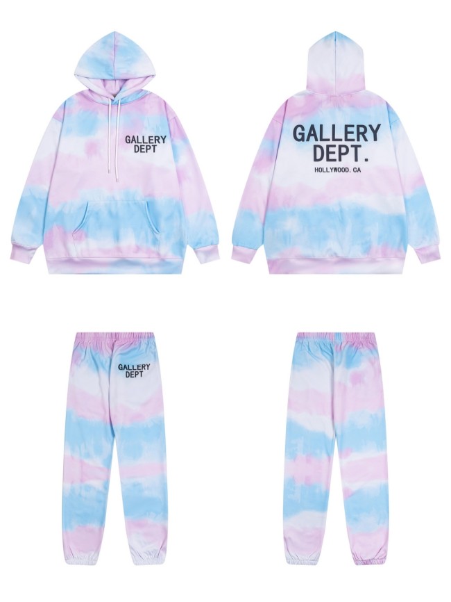 Blue and Pink Gradient Tie-Dye Hoodie & Pants Set