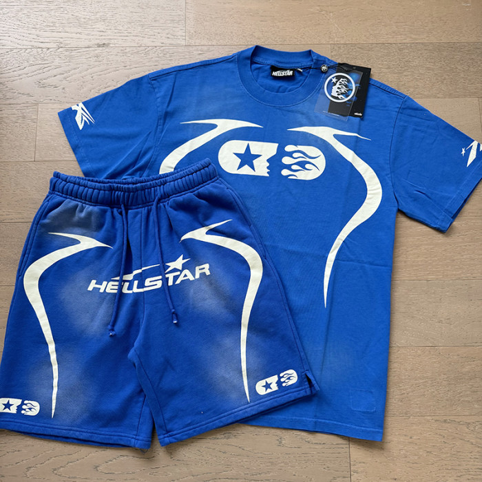 sport logo back digital print washed version tee & shorts set 7 colors